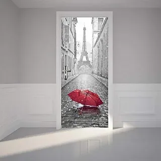 Wallflexi Tür Eiffelturm Wohndeko Wandkunst Wandmalerei Aufkleber Wohnzimmer Kinderzimmer Restaurant Hotel Kaffee Büro Dekor Entfernbarer Selbstklebend Aufkleber, Vinyl, Bunt, 200 X 88 X 0.03 CM