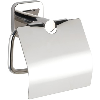 WENKO Toilettenpapierhalter Mezzano, Papierrollenhalter mit Deckel zum Schutz hält das WC-Papier griffbereit, aus hochwertigem, glänzendem Edelstahl rostfrei, 15 x 13 x 7 cm