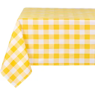 DWCN Karierte Tischdecke Outdoor Tischdecke Abwaschbar Wetterfest Fleckschutz Wasserdicht Garten tischdecken für Draußen Picknick Esszimmer Festival Party Hochzeiten, Gelb und Weiß, 135x180cm