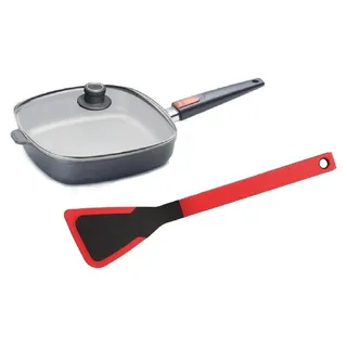 Woll Pfannenset 3 teilig Titanium Nowo 24 x 24 cm 6,5 cm hoch inkl. Glasdeckel und Wender für Induktion - Schwarz/Silber