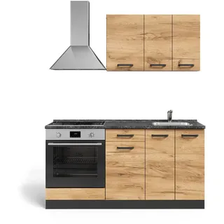 Vicco Singleküche, Honigeiche, Anthrazit, Holzwerkstoff, Rechteckig, 160x81.6x46 cm, Küchen, Küchenzeilen & Küchenblöcke, Küchenzeilen ohne Geräte