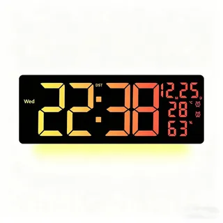 GARRYFIZH Wanduhr RGB LED Wanduhr 42cm Digital Modern mit Fernbedienung & Farbwechsel (XXL Digitaluhr, LED Farbwechsel, mit Temperatur & Humidity, Dual-Alarm) schwarz