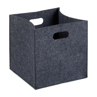 Relaxdays Quadratischer Filzkorb faltbar mit 2 Trageöffnungen 30 x 30 x 30 cm grau