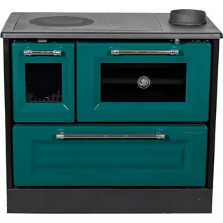 hosseven Kaminofen mit Backfach und Herdplatte 4012 Grün Holzofen 8 kW Holz Ofen Mehrfachbelegung Kamin Heizofen Küchenherd
