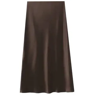 UJEDFHV Damen-Unterrock Aus Satin Damen Midirock In Satin-Optik, Elastische Taille, A-Linie, Lässiger Midirock Aus Seidensatin, Frühling, Weiblich, Schick, Langer Rock(Brown,S)