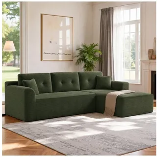 VASAGLE Ecksofa Schlafsofa, keine Montage erforderlich, für Wohnzimmer, Gästezimmer, modulares Sofa 244 cm breit, mit großer Chaiselongue rechts grün