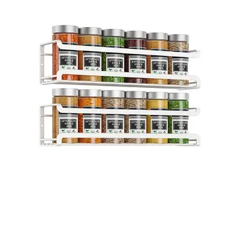 Diwzbyn Gewürzregal Gewürzregal Gewürzregal zur Wandmontage,Kleben oder Bohren, 2-tlg., Geeignet für Küchenschränke, Vorratsschranktüren und Herdplatten. weiß