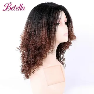 Perruques Betella Kinky Curly Afro, Perruques Yaki Straight, Perruques Synthétiques Ombrées Pour Femmes, Raie Au Milieu, Perruques Noires Naturelles Pour Femmes