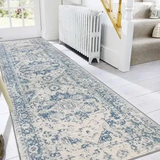 Teppichläufer Flur rutschfest waschbar vintage Blau 80 x 300 cm