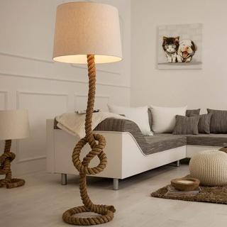 Esszimmer Lampe 160cm Modern kunstvoll Säule aus echtem Tau Leinen Schirm maritime Stehleuchte Wohnzimmer