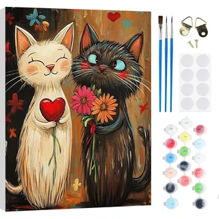 RICUVED Katze Malen nach Zahlen Kinder mit Rahmen-Tiere Paint by Numbers für Kind, Cute Ölgemälde Kinder Jahre für Hause Dekoration Verwendet Werden 20x30cm