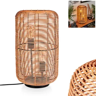 Tischleuchte Mulstrand, moderne Boho Tischlampe aus Metall/Rattan in Schwarz/Natur, Nachttischlampe mit Schirm in Gitter-Optik, An-/Ausschalter am Kabel und Lichteffekt, 2 x E27, ohne Leuchtmittel