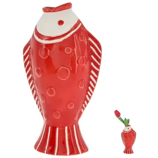 CEPEWA Dekovase Vase Fisch 'Blütenfisch' 7,5x19x10cm Steingut rot Blumenvase Fischform rot 19.0 cm