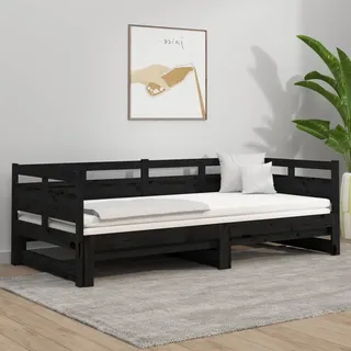 The Living Store Tagesbett Ausziehbar Schwarz Massivholz Kiefer 2x(80x200) cm - Schwarz