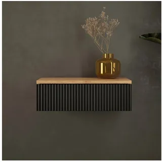Planetmöbel Konsolentisch AMYRA (Wandmontage, 50 x 16 x 35 cm, 1-St., Gold Eiche - Schwarz), Wand-Konsole für Garderobe, Flur und Schminktisch schwarz