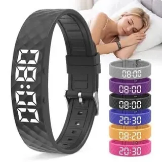 Sifxouped Vibrationsalarm Uhr am Handgelenk, Stiller Wecker mit 8 Alarmzeiten Tragbares Vibrationsarmband für Tiefschläfer Gehörlose Kinder Fitness Tracker Schrittzähler Schlafmonitor Schw (Schwarz)