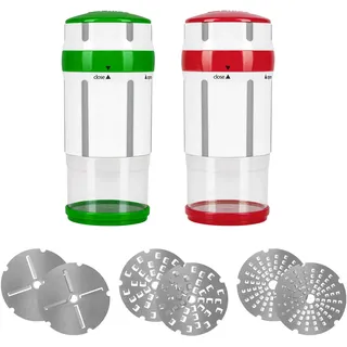 Genius Gewürzmühle Käsereibe Nicer Dicer Maestro mit 3 Größe Klingen 12 tlg., Muskatnuss Mühle, Parmesanreibe mit Behälter und Deckel, Käsehobel, Knoblauchreibe, Küche Reibe mit Aufbewahrung