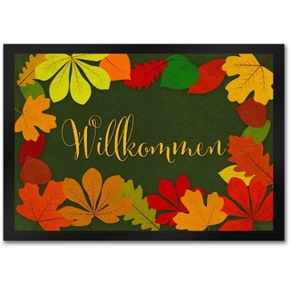 Willkommen Herbst Fußmatte in 35x50 cm mit Laubkranz als hübsche Herbstdekoration für die Eingangstür um die Besucher im Herbst herzlich Willkommen zu heißen