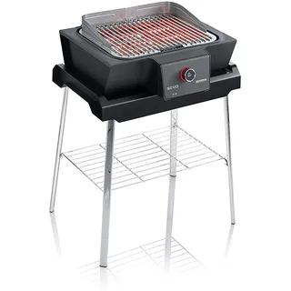 SEVERIN SEVO GS Elektrogrill mit Untergestell für drinnen und draußen, Standgrill mit schnellem Grillstart bis 500 °C, Balkon Grill mit Slow Cooking Option, Edelstahl/Schwarz, PG 8119