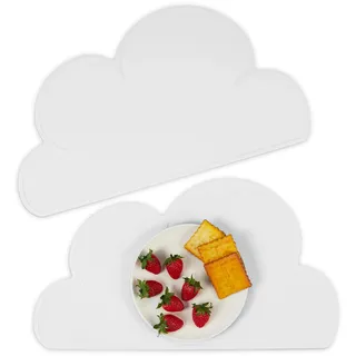 Relaxdays Platzdeckchen Kinder, 2er Set, Wolke, rutschfest, abwaschbar, Tischset Baby, B x T: 47,5 x 26,5 cm, hellgrau