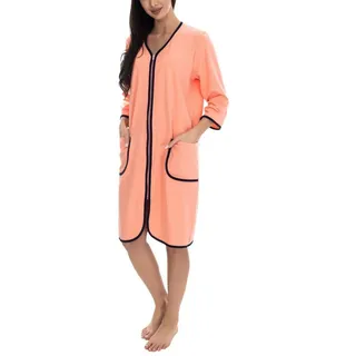 Aquarti Damen Bademantel Morgenmantel mit Reißverschluss Hausmantel Leicht 3/4 Ärmel, Farbe: Apricot, Größe: 3XL - 3XL