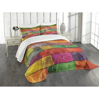 ABAKUHAUS Rustikal Tagesdecke Set, Regenbogen Timber Kunst, Set mit Kissenbezügen Sommerdecke, für Doppelbetten 264 x 220 cm, Orange Gelb