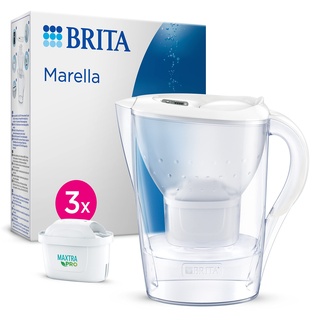 BRITA Wasserfilter-Kanne Marella weiß (2,4l) inkl. 3x MAXTRA PRO All-in-1 Kartusche – Filter zur Reduzierung von Kalk, Chlor, Blei, Kupfer & geschmacksstörenden Stoffen im Wasser