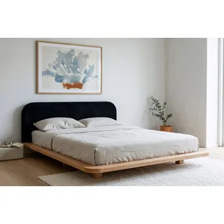 Eyko Holzbett Bora (Buchenbett Futonbett mit Schwebeeffekt), mit gepolstertem Kopfteil, 200/200, Buche - lackiert, Naturfarbe schwarz 226 cm x 220 cm x 83 cm