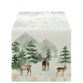LuxusKollektion Tischläufer Tischläufer Weihnachten Hirsch 40x140cm (1-tlg) bunt|rot