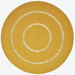 Homescapes senfgelber Teppich, rund, 150 cm, gehäkelter Teppich/Vorleger aus Baumwolle im Retro-Look mit Loop-Muster, flach gewebter Teppich für Schlafzimmer, Wohnzimmer, Flur oder Küche, gelb