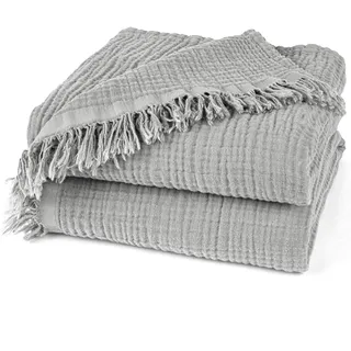 Pure Label Musselin Decke 220x240cm - Oeko-Tex zertifizierte Tagesdecke aus 100% Baumwolle | Musselin Wohn- & Kuscheldecke für Couch und Sofa in XXL | 220 x 240 cm, Farbe der Decke Grau