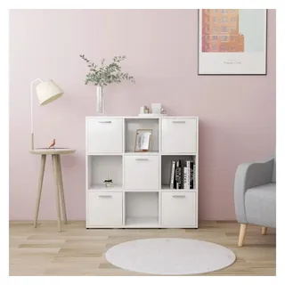 furnicato Bücherregal Schickes Weiß 90 x 30 x 90 cm mit 9 Fächern, 1-tlg., Regalwand mit 5 Türen und Stauraum für Multimedia-Geräte im Zimmer weiß