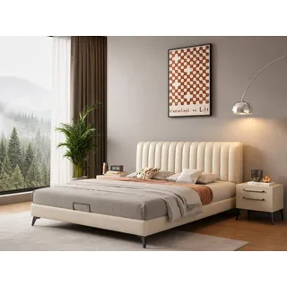 mukuhi Lederbett Polsterbett Echtleder 180x200 cm mit Steppkopfteil