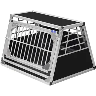 ALPUNA Transportbox N87 – Aluminium Hundebox 74×88×60 cm, Auto Hundebox mit Notausstieg, sicherer Hundetransport im Kofferraum