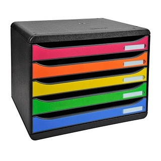 Exacompta Schubladenbox Big-Box Plus quer Classic  rot, orange, gelb, grün, blau 308798D, DIN A4 quer mit 5 Schubladen
