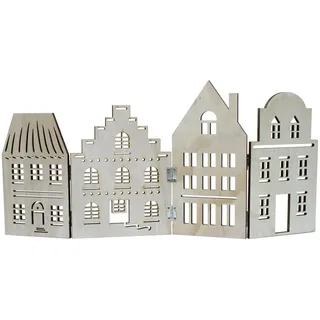Spetebo Deko Häuserzeile aus Holz Natur - 52 x 24 cm - Weihnachtsdorf Silhouette klappbar - Weihnachtsdeko Tischdeko für Weihnachten Weihnachtsstadt Skyline