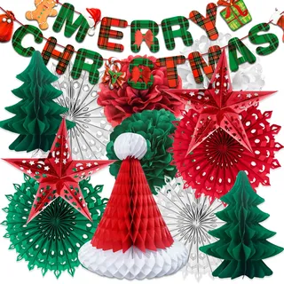 YBwanli weihnachtsdeko innen set, weihnachtsparty deko, Hängende Papierornamente, papiersterne, Girlande, für weihnachtsfeier, Zimmer, Büros und Weihnachtsbäume.