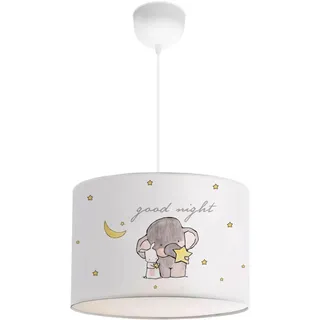 lux.pro Pendelleuchte, Kinder Hängeleuchte Rugby Weiss mit Elefanten-Motiv E27