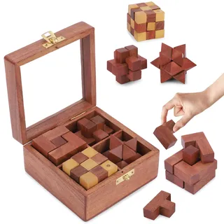 Ajuny Holzpuzzle Boxset 3D Gehirntrainer IQ Spiel Erwachsene