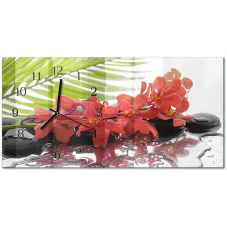 WANDUHR aus Glas 60x30 cm - Blumen und Steine