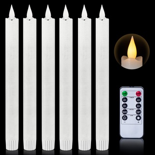 WinsTime Led Stabkerzen mit Fernbedienung, batteriebetriebene LED Kerzen Flackernde Flamme, 3D-Dochtlicht, echtes Wachs Weiß 2 x 24.5 cm 6 Stück, für Weihnachten, Heimdekoration