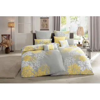 Home affaire Bettwäsche Susan in Gr. 135x200 oder 155x220 cm, Polycotton recycelt, 2 teilig, in verschiedenen Qualitäten, romantische Bettwäsche mit Blumen gelb|grau