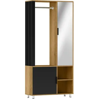 HOMCOM Garderobe Set mit Spiegel, Kompaktgarderobe mit Kleiderstange, Schuhschrank und Fächer, Flurgarderobe Set 80 x 30 x 175 cm, Naturholz   Aosom