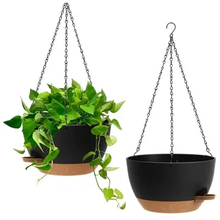 LuxusKollektion Blumentopf Blumenampel Selbstbewässernd 25cm 2er Set Hängend Schwarz mit Braun bunt