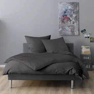 Lorena Mako-Satin Bettwäsche Verona Bettbezug einzeln 200x200 cm | anthrazit