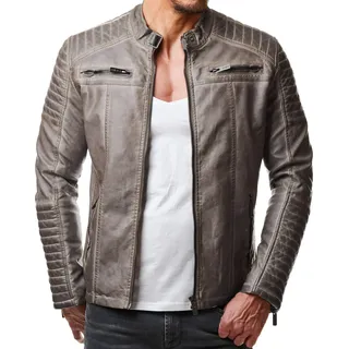 Redbridge Herren Jacke Übergangsjacke Biker Kunstleder Echtleder Baumwolle mit gesteppten Bereichen (S, Grau - Kunstleder) - S