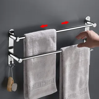 Handtuchhalter Ausziehbar 43-78CM Edelstahl Ohne Bohren Handtuchstange Wand Wandregal Geeignet für Badezimmer küche badetuchhalter (Silver 2-Layer)