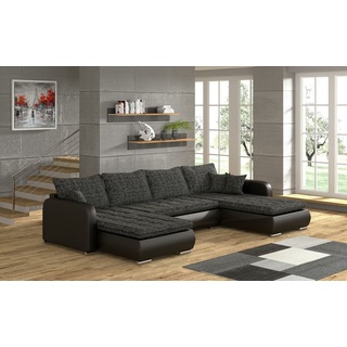 JVmoebel Sofa, Design Ecksofa U-form Bettfunktion Couch Leder Textil Sofa Neu schwarz