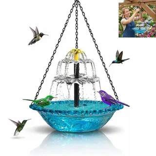 Solar Springbrunnen Vogeltränke, Vogeltränken – Hängender Gartendekor Brunnen aus ABS, Metallketten, Für Vögel Baden & Singen, Außenbereich... - Blau/Rosa
