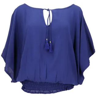 Guru-Shop Longbluse Luftige Boho Bluse, Maxibluse mit Fledermaus.. blau